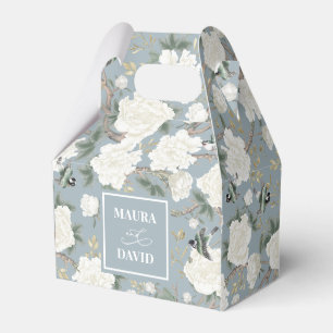 Dusty Blue Chinoiserie Birds Flowers Wedding Bedankdoosjes