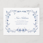 Dusty Blue Chinoiserie Bloemen Bewegende Aankondig Aankondigingskaart (Voorkant)