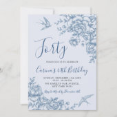 Dusty Blue Chinoiserie Bloemen Verjaardag Kaart (Voorkant)