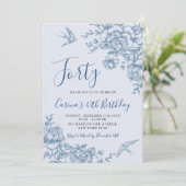 Dusty Blue Chinoiserie Bloemen Verjaardag Kaart (Staand voorkant)