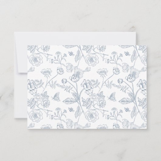 Dusty Blue Chinoiserie Bloemenbruiloft QR Code RSVP Kaartje (Achterkant)