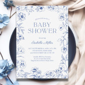 Dusty Blue Chinoiserie Boy Baby shower Kaart