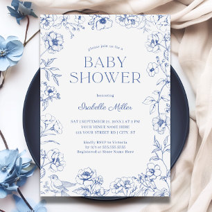 Dusty Blue Chinoiserie Boy Baby shower Kaart