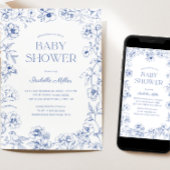 Dusty Blue Chinoiserie Boy Baby shower Kaart