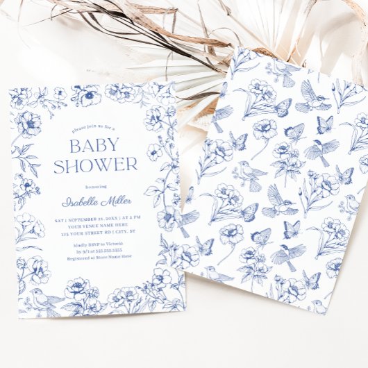 Dusty Blue Chinoiserie Boy Baby shower Kaart