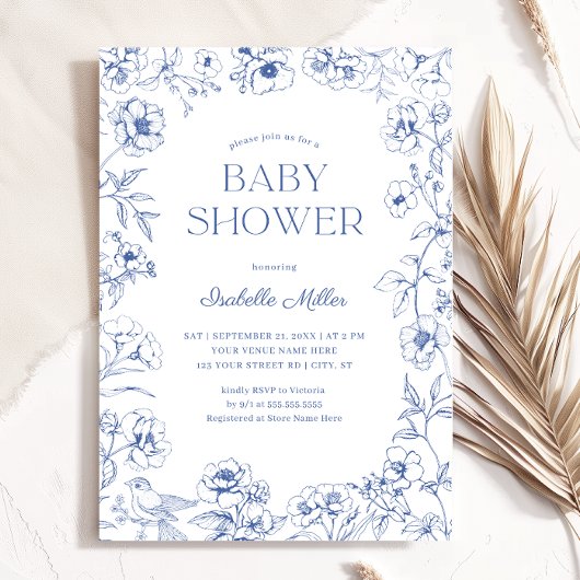 Dusty Blue Chinoiserie Boy Baby shower Kaart