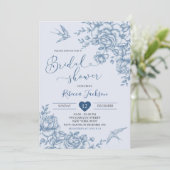 Dusty Blue Chinoiserie Bruids  Bloemen Kaart (Staand voorkant)