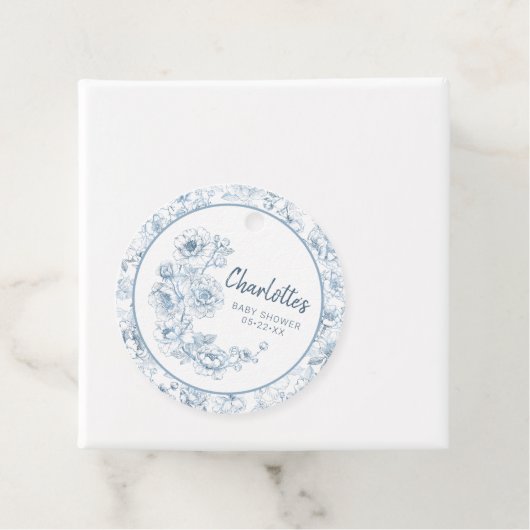 Dusty Blue Chinoiserie Floral Baby shower Bedankjes Labels (In situ)