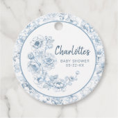 Dusty Blue Chinoiserie Floral Baby shower Bedankjes Labels (Voorkant)