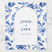 Dusty Blue Chinoiserie Floral Custom Wedding Wijn Etiket (Enkel label)