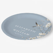 Dusty Blue Chinoiserie Floral Garden Wedding Papieren Bordje (Gekanteld)