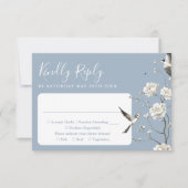 Dusty Blue Chinoiserie Floral Garden Wedding RSVP Kaartje (Voorkant)