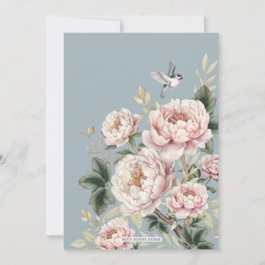 Dusty Blue Chinoiserie Floral Photo Save the Date Kaart (Achterkant)