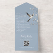 Dusty Blue Chinoiserie Floral QR Code Wedding All In One Uitnodiging (Binnen)