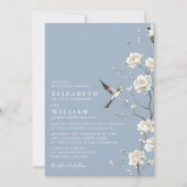 Dusty Blue Chinoiserie Floral QR Code Wedding Kaart (Voorkant)