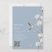 Dusty Blue Chinoiserie Floral QR Code Wedding Kaart (Achterkant)