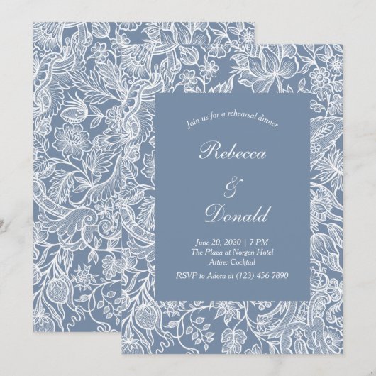 Dusty Blue Chinoiserie Floral Rehearsal Dinner Kaart (Voorkant / Achterkant)