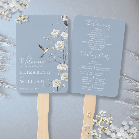 Dusty Blue Chinoiserie Floral Wedding Program Handwaaier