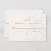 Dusty Blue Chinoiserie Floral Wedding RSVP Kaart (Voorkant)