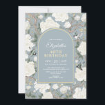 Dusty Blue Chinoiserie Floral Women 40th Birthday Kaart<br><div class="desc">Dit op chinoiserie geïnspireerde ontwerp kenmerkt elegante botanische floralen,  vogels en groen in misty blauw en ivoorwit. Pas de uitnodiging aan met uw details en als u de stijl en plaatsing van de tekst verder wilt herschikken,  drukt u op de knop "Klik om verder aan te passen".</div>