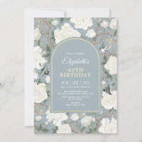 Dusty Blue Chinoiserie Floral Women 40th Birthday