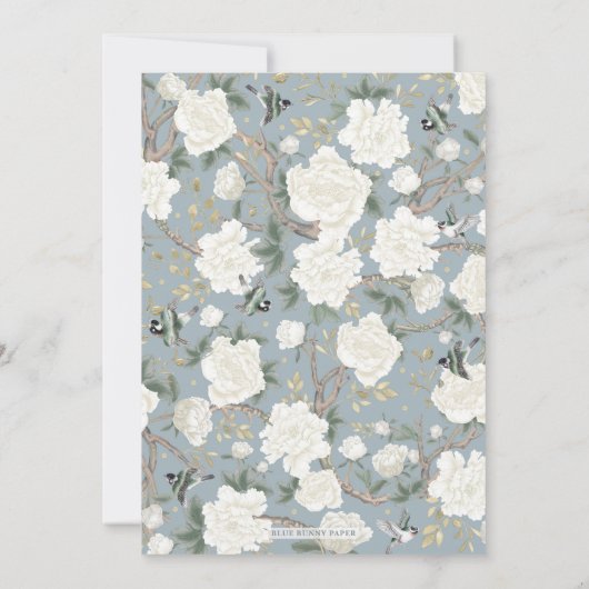 Dusty Blue Chinoiserie Floral Women 50th Birthday Kaart (Achterkant)