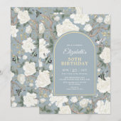 Dusty Blue Chinoiserie Floral Women 50th Birthday Kaart (Voorkant / Achterkant)