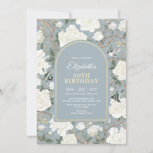 Dusty Blue Chinoiserie Floral Women 50th Birthday Kaart