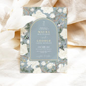 Dusty Blue Chinoiserie Flower Garden Wedding Kaart