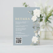 Dusty Blue Chinoiserie Flowers Wedding Details Informatiekaartje (Staand voorkant)
