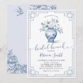 Dusty Blue Chinoiserie Ginger Jar Bridal Brunch Kaart (Voorkant / Achterkant)