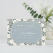 Dusty Blue Chinoiserie Ivoor Bloemen Bruiloft RSVP Kaart (Staand voorkant)