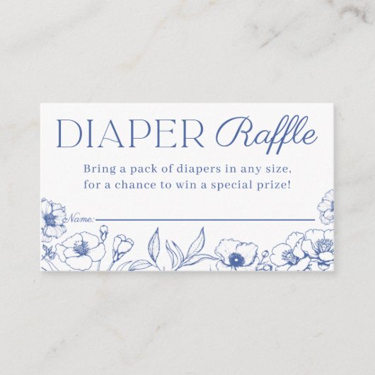 Dusty Blue Chinoiserie Luier Raffle Ticket Informatiekaartje (Voorkant)