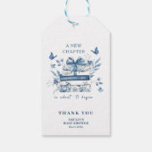 Dusty Blue Chinoiserie New chapter Baby Shower Cadeaulabel (Achterkant)