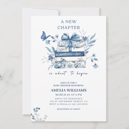 Dusty blue Chinoiserie new chapter baby shower Kaart (Voorkant)