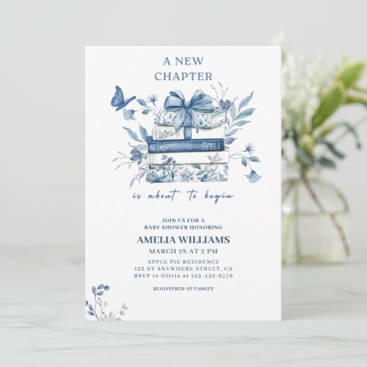 Dusty blue Chinoiserie new chapter baby shower Kaart (Staand voorkant)