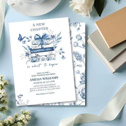 Dusty blue Chinoiserie new chapter baby shower Kaart
