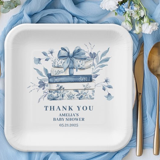 Dusty Blue Chinoiserie New chapter Baby Shower Papieren Bordje