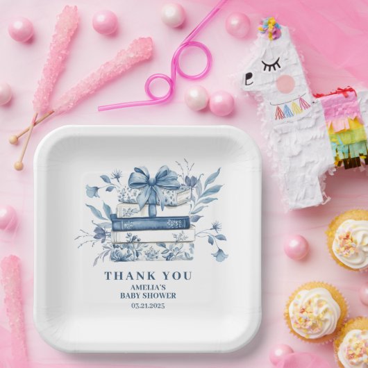 Dusty Blue Chinoiserie New chapter Baby Shower Papieren Bordje (Feest)