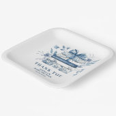 Dusty Blue Chinoiserie New chapter Baby Shower Papieren Bordje (Gebogen)