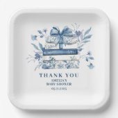 Dusty Blue Chinoiserie New chapter Baby Shower Papieren Bordje (Voorkant)