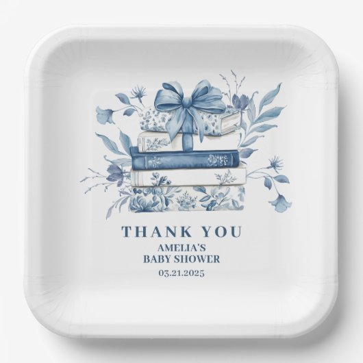 Dusty Blue Chinoiserie New chapter Baby Shower Papieren Bordje (Voorkant)