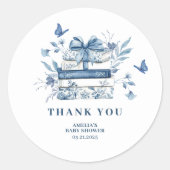 Dusty Blue Chinoiserie New chapter Baby Shower Ronde Sticker (Voorkant)