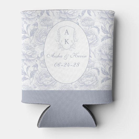 Dusty Blue Chinoiserie Peonies Monogram Wedding Blikjeskoeler (Voorkant)
