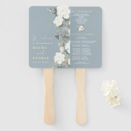 Dusty Blue Chinoiserie Pioen Vogels Trouwprogramma Handwaaier