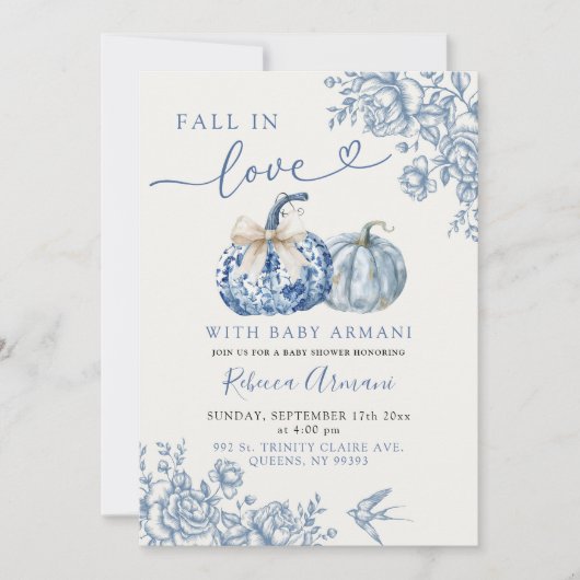 Dusty Blue Chinoiserie Pumpkin Herfst In Love Show Kaart (Voorkant)