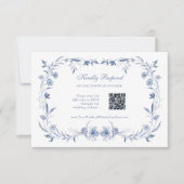 Dusty Blue Chinoiserie | QR-code bruiloft RSVP Kaartje (Voorkant)
