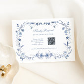 Dusty Blue Chinoiserie | QR-code bruiloft RSVP Kaartje