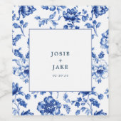 Dusty Blue Chinoiserie Square Wedding Wijn Etiket (Enkel label)