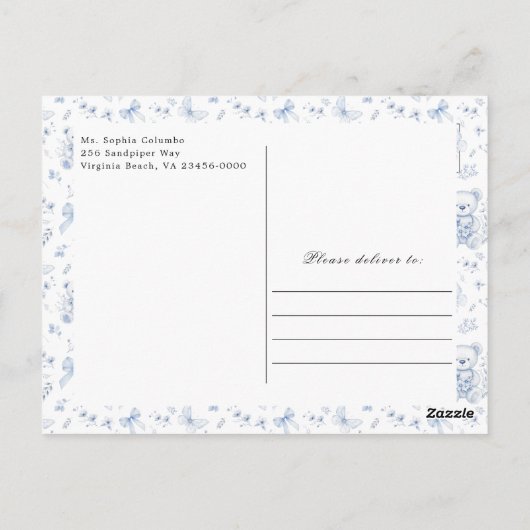 Dusty Blue Chinoiserie Teddy Bear Bedankt Briefkaart (Achterkant)